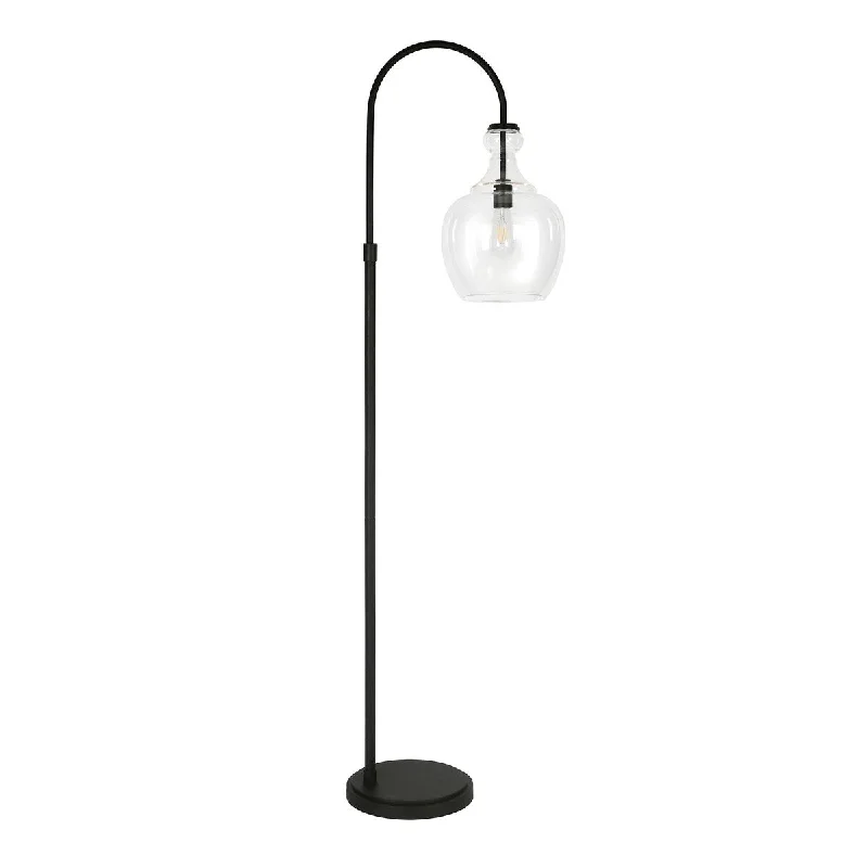 Glass Floor Lamp with Frosted Shades for Soft Diffused LightMid-Century Modern Metal Arc Floor Lamp with Clear Glass Shade - Black