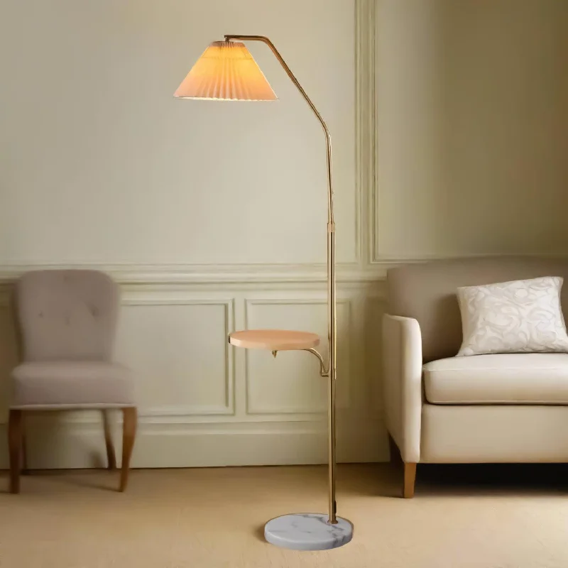 Fabric Floor Lamp with a Linen Shade for a Relaxed AestheticSophia Pleated Shade Marble Floor Lamp - Brass, 1650mm High, PL0208