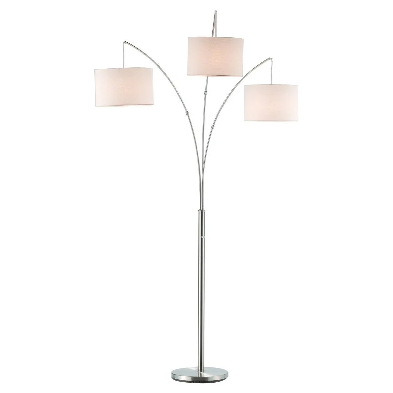 Glass Floor Lamp with Frosted Shades for Soft Diffused LightTrinity Arc Lamp, Brushed Steel - Satin Steel