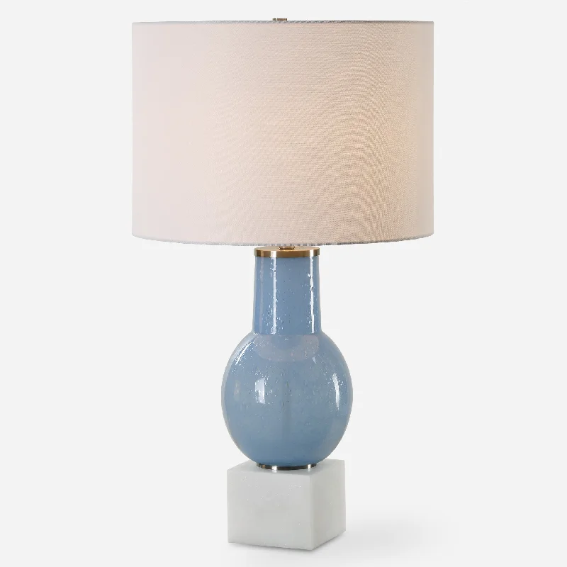 ceramic table lamps with hand painted designs for an artistic touchClear Sky Blue Glass Table Lamp