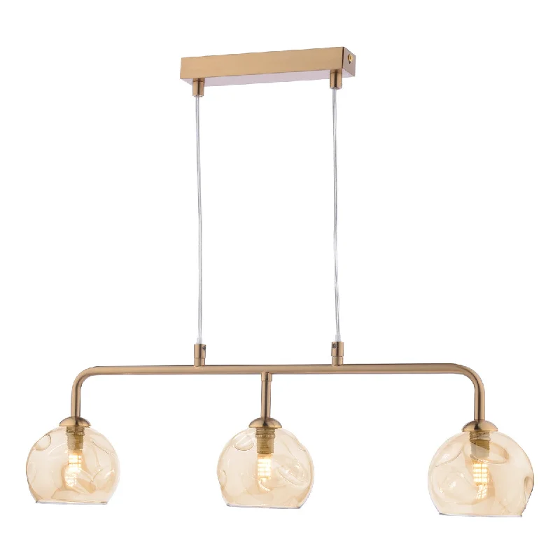 Art Deco Ceiling Lights with Geometric Patterns and Metallic FinishesDar Feya 3 Light Bar Pendant Antique Bronze & Champagne Dimpled Glass Art Deco Ceiling Lights with Geometric Patterns and Metallic FinishesDar Feya 3 Light Bar Pendant Antique Bronze & Champagne Dimpled Glass