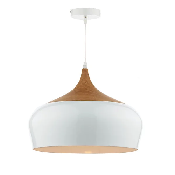 Mid - Century Modern Ceiling Lights with Simple, Sleek LinesDar Gaucho Large Pendant Gloss White & Wood