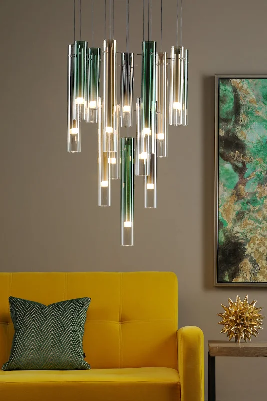 Contemporary Ceiling Lights with Unique, Abstract ShapesDar Gold Collection Isadora 14 Light Cluster Pendant Multi-Coloured Glass LED Contemporary Ceiling Lights with Unique, Abstract ShapesDar Gold Collection Isadora 14 Light Cluster Pendant Multi-Coloured Glass LED