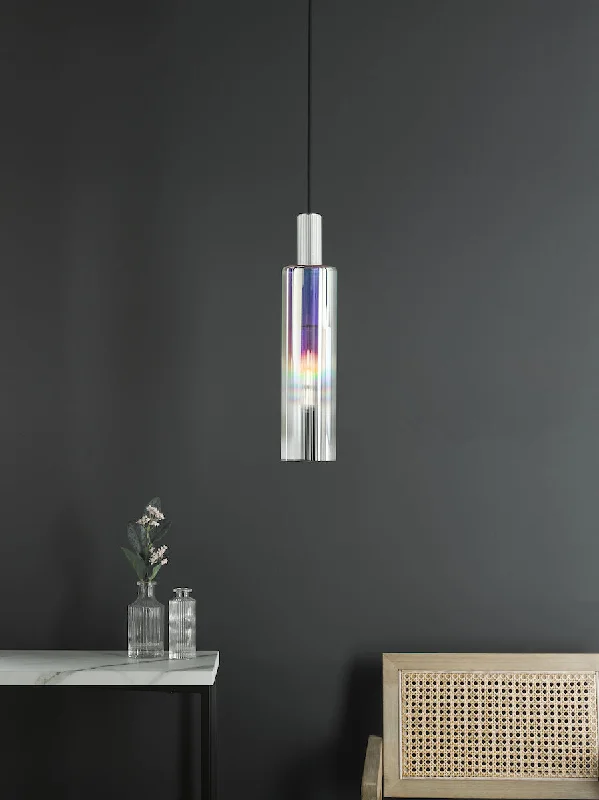 Retro Ceiling Lights Inspired by the 1950s and 1960s DesignDar Ruben Pendant Satin Silver and Ribbed Iridised Glass Retro Ceiling Lights Inspired by the 1950s and 1960s DesignDar Ruben Pendant Satin Silver and Ribbed Iridised Glass