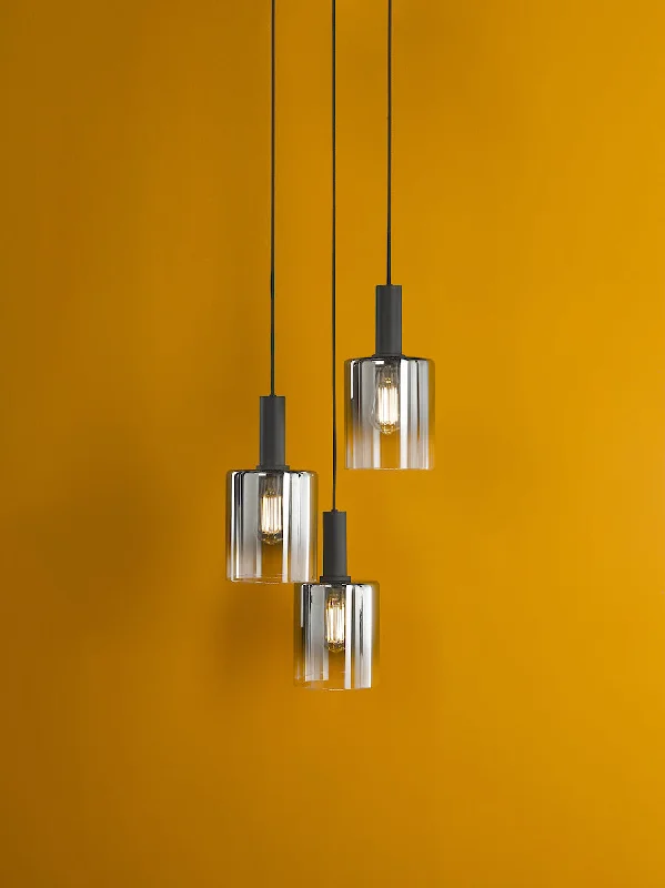 Metal Ceiling Lights in Brass, Copper, Stainless Steel, and IronDar Savannah 3 Light Cluster Pendant Matt Black and Smoked Glass Metal Ceiling Lights in Brass, Copper, Stainless Steel, and IronDar Savannah 3 Light Cluster Pendant Matt Black and Smoked Glass