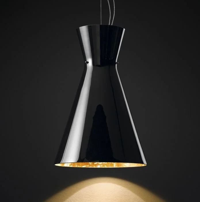 Industrial Style Ceiling Lights with Exposed Bulbs and Metal CagesDramatic Black Murano Glass Pendant Light With Gold Interior