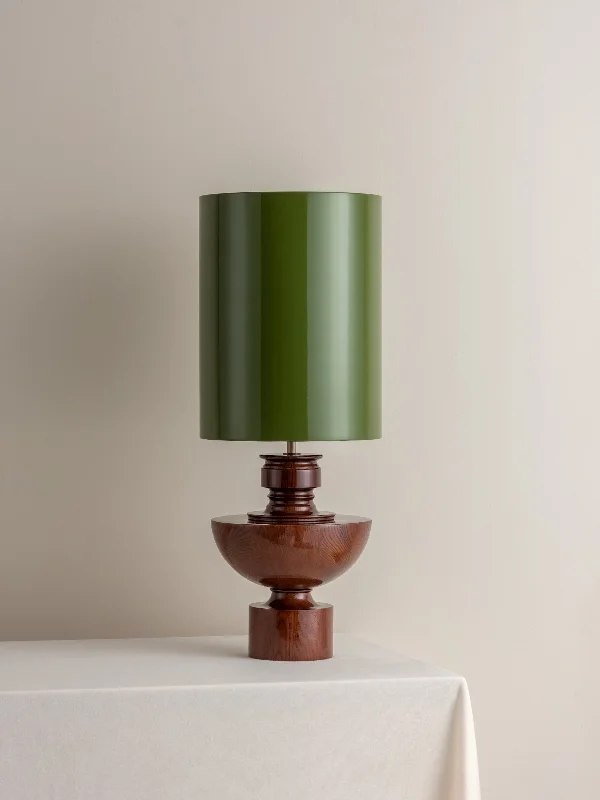 rustic farmhouse table lamps for cozy kitchensEditions spun wood lamp with + green lacquer shade