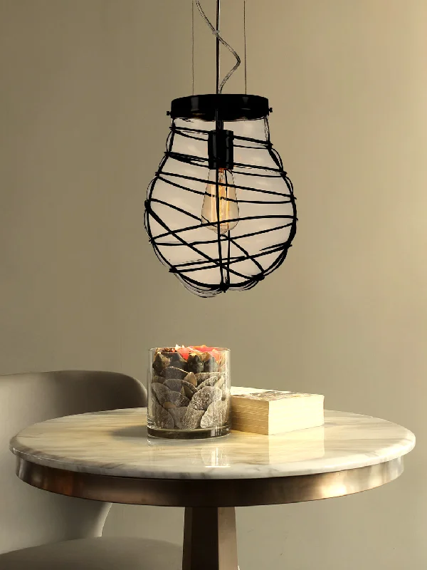 Metal Ceiling Lights in Brass, Copper, Stainless Steel, and IronCage Blown Glass Pendant Light