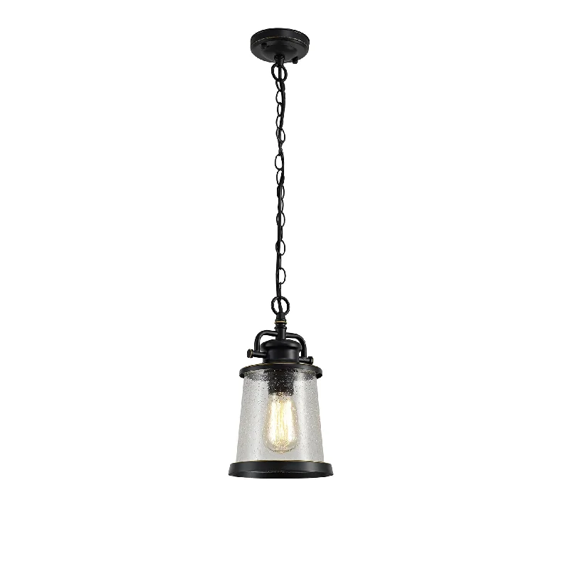 Victorian - Inspired Ceiling Lights with Ornate Crystal ChandeliersNelson Lighting NL71979 Brad Outdoor Pendant Black/Gold With Seeded Clear Glass Victorian - Inspired Ceiling Lights with Ornate Crystal ChandeliersNelson Lighting NL71979 Brad Outdoor Pendant Black/Gold With Seeded Clear Glass