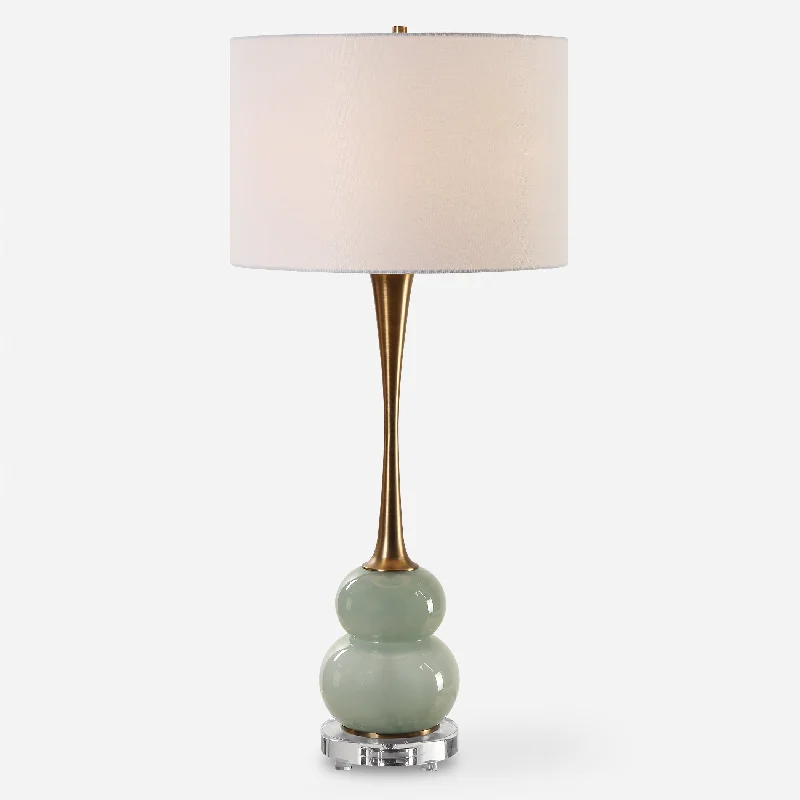art deco table lamps with geometric shapes for a retro touchSanctuary Green Gray Table Lamp