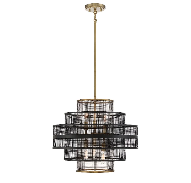 Industrial Style Ceiling Lights with Exposed Bulbs and Metal CagesSavoy House Kelvin 7-1927-6-143 Pendant Light - Matte Black with Warm Brass Accents Industrial Style Ceiling Lights with Exposed Bulbs and Metal CagesSavoy House Kelvin 7-1927-6-143 Pendant Light - Matte Black with Warm Brass Accents