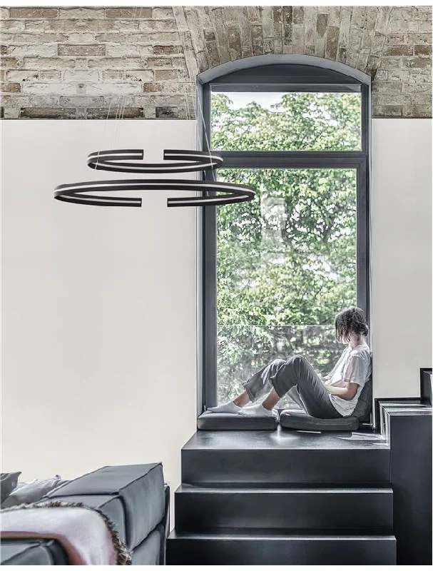 Japanese - Inspired Ceiling Lights with Shoji - Screen - like DiffusersTOR Sandy Black Aluminium Split Loop Pendant Large - ID 10190 Japanese - Inspired Ceiling Lights with Shoji - Screen - like DiffusersTOR Sandy Black Aluminium Split Loop Pendant Large - ID 10190