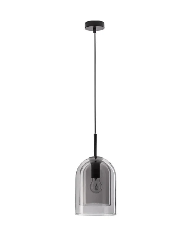 Tropical - Themed Ceiling Lights with Palm - Leaf Shapes and Rattan WrapsVEL Layered Smoked Glass & Black Metal Single Pendant - ID 11813 Tropical - Themed Ceiling Lights with Palm - Leaf Shapes and Rattan WrapsVEL Layered Smoked Glass & Black Metal Single Pendant - ID 11813