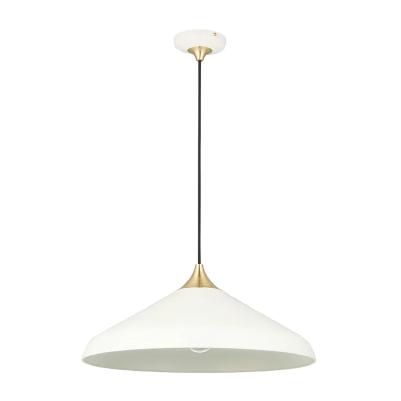 Contemporary Ceiling Lights with Unique, Abstract ShapesWarm White Coned Pendant with Brushed Brass Plate - ID 12101